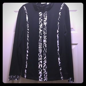 Chico’s zip-up jacket in black w/ zebra trim (1)